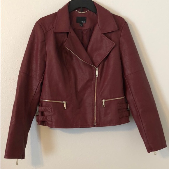 a.n.a Jackets & Blazers - a.n.a Wine Faux Leather Moto Jacket NWOT
